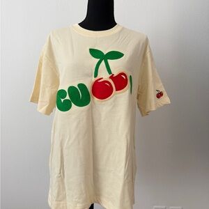 oversized Cream Cherry Graphic woman Shirt